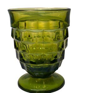 Vintage Indiana Colony Whitehall Cubist Avocado Green Glass Footed Goblet 4 1/4"